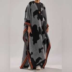 AKIRA Gray and Black Oversized Blanket Cape with Orange Trim